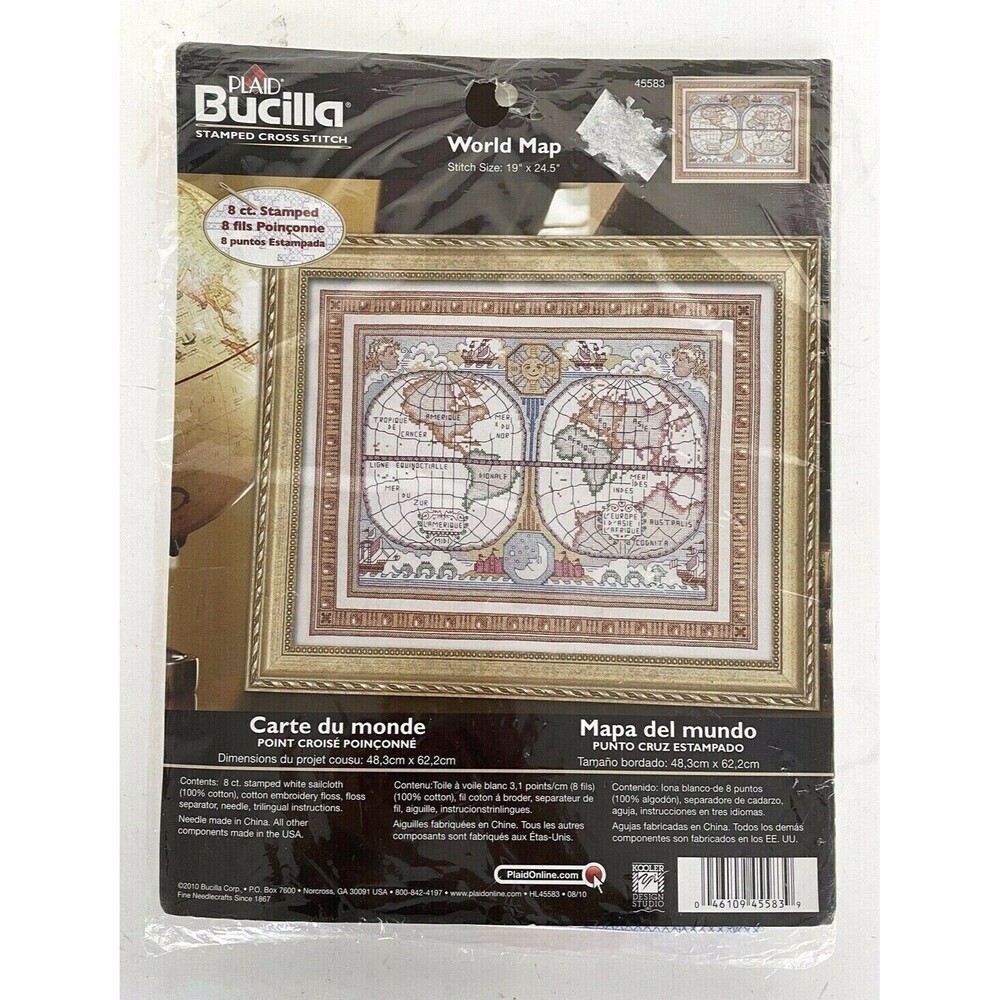 NEW Bucilla "World Map" Stamped Cross Stitch Kit 45583 19" x 24.5"
